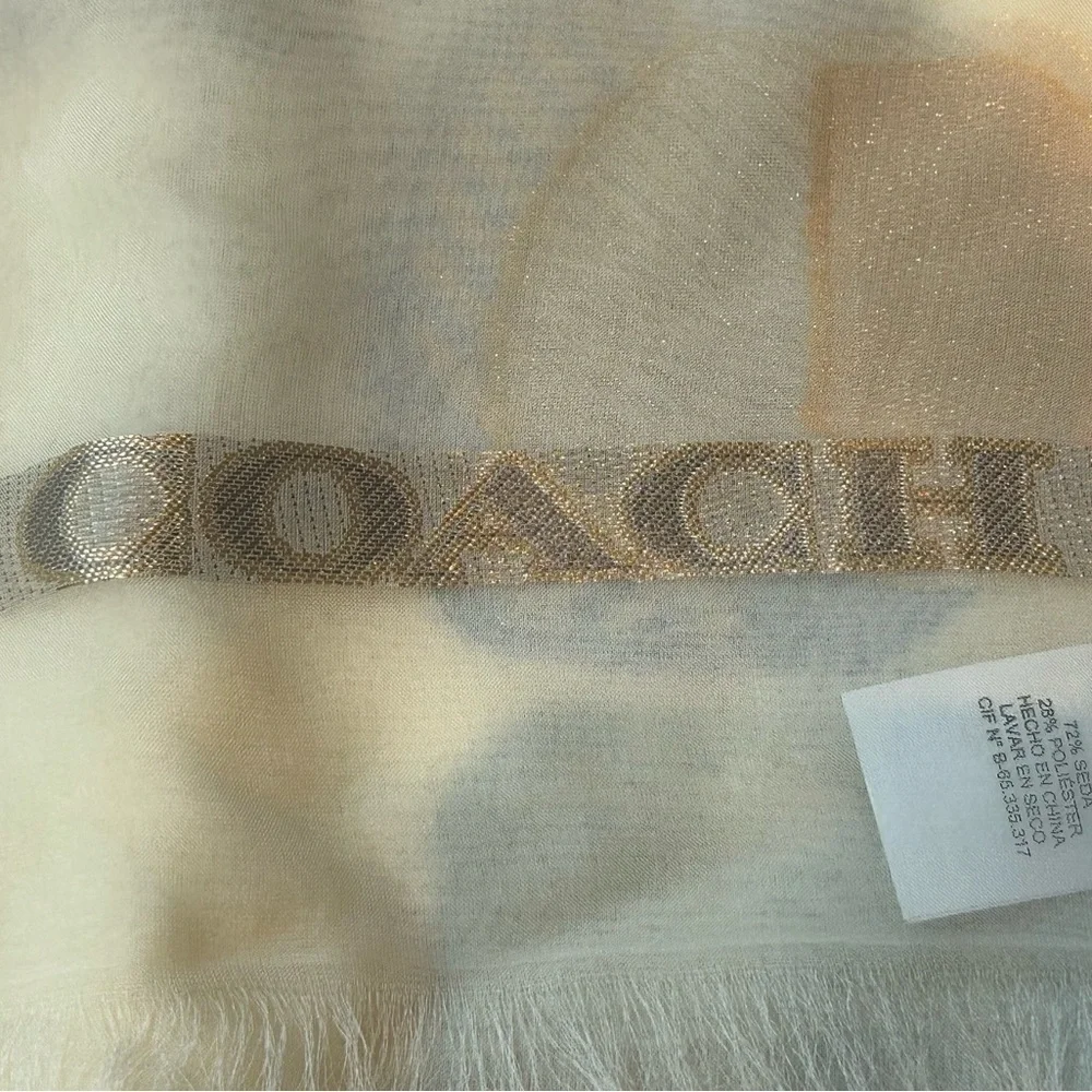 Coach Cream Scarf with Blue and Brown Accents